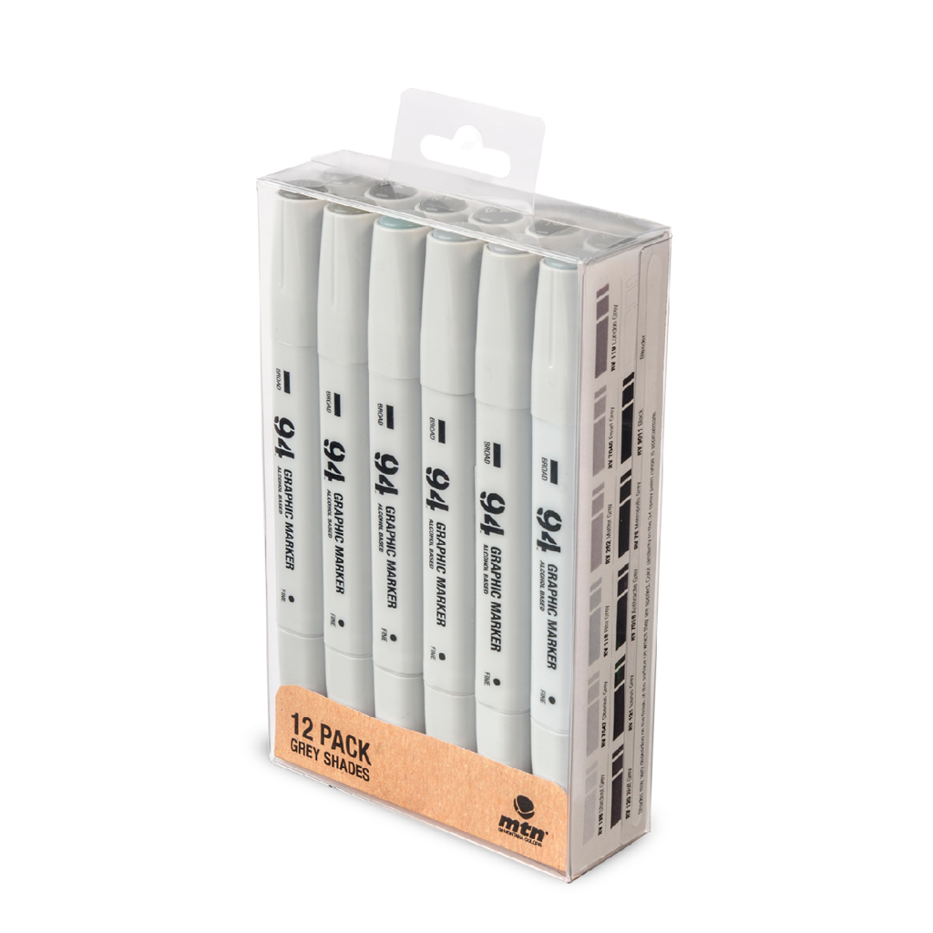 94 Graphic Marker Grey Shades Pack 12